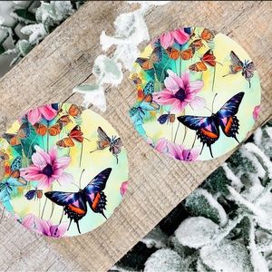 Handmade Butterfly Car Coasters | New Set Of Two Butterfly Car Coasters